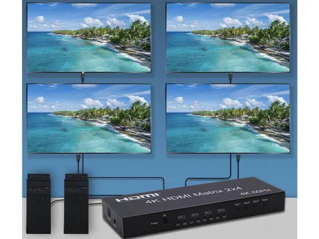 Alt view image 5 of 6 - 4K@60Hz 1080 2x4 Switcher Splitter HDMI-Compatible Video Adapter SPDIF 3.5mm Audio 2 in 4 out for Mi Box XBOX One X PS4 PC to TV(With EU Plug)