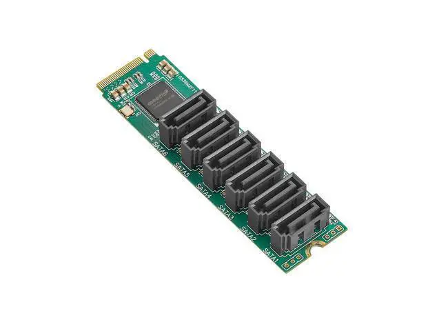 Alt view image 2 of 6 - NVME TO SATA Expansion Card Adapter Riser M2 NGFF M.2 M Key to 6 Port SATA3.0 HDD SSD Controller 6Gb SATA Multiplier Add On Card