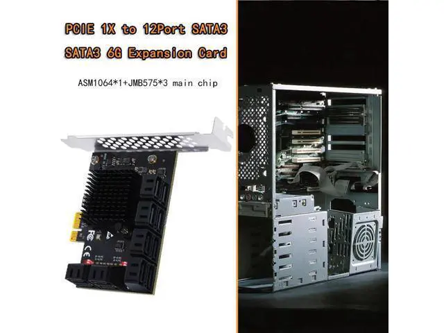 Alt view image 6 of 6 - PCIE to SATA Expansion Card Adapter PCI E PCI Express 3.0 1X 12 Port SATA3 Multiplier Controller SATA 3 HDD SSD Riser for Mining
