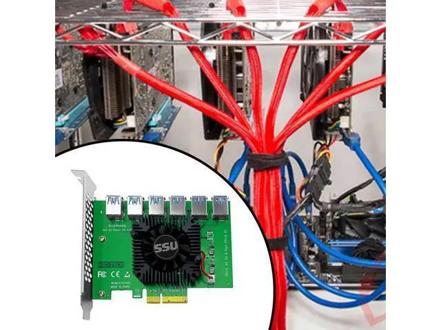Alt view image 3 of 6 - PCI Express X4 20Gb 1 to 6 Riser Card PCI-E to PCI-E Adapter PCIE Slot 4X to 16X USB 3.0 Riser Extender For Bitcoin Miner Mining
