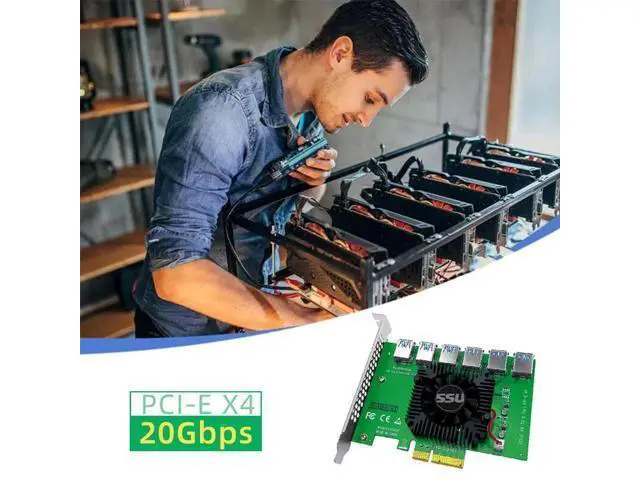 Alt view image 2 of 6 - PCI Express X4 20Gb 1 to 6 Riser Card PCI-E to PCI-E Adapter PCIE Slot 4X to 16X USB 3.0 Riser Extender For Bitcoin Miner Mining