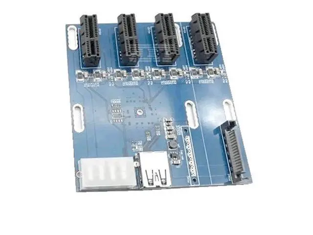 Alt view image 3 of 5 - blue PCIe 1 to 4 PCI express 1X slots Riser Card Mini ITX to external 4 PCI-e slot adapter PCIe Port Multiplier Card