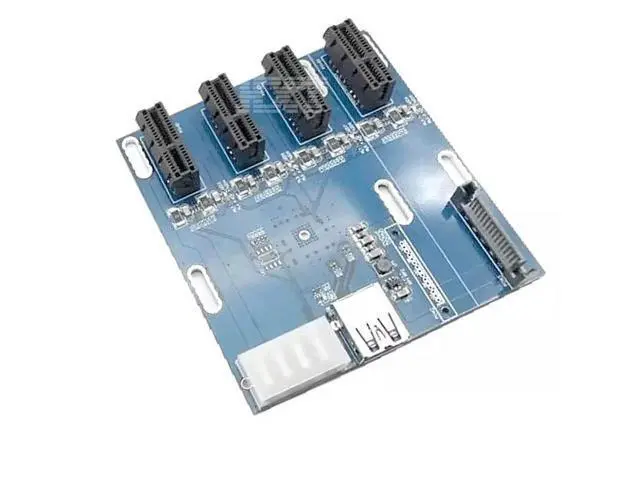 Alt view image 4 of 5 - blue PCIe 1 to 4 PCI express 1X slots Riser Card Mini ITX to external 4 PCI-e slot adapter PCIe Port Multiplier Card