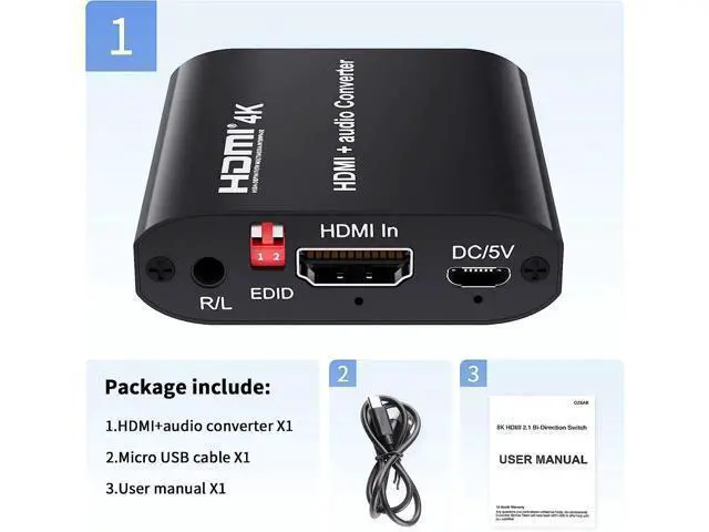 Alt view image 6 of 6 - 4K HDMI Audio Extractor Splitter HDMI Coaxial Audio Converter HDMI to HDMI Digital Audio for PS4 HDTV Monitor