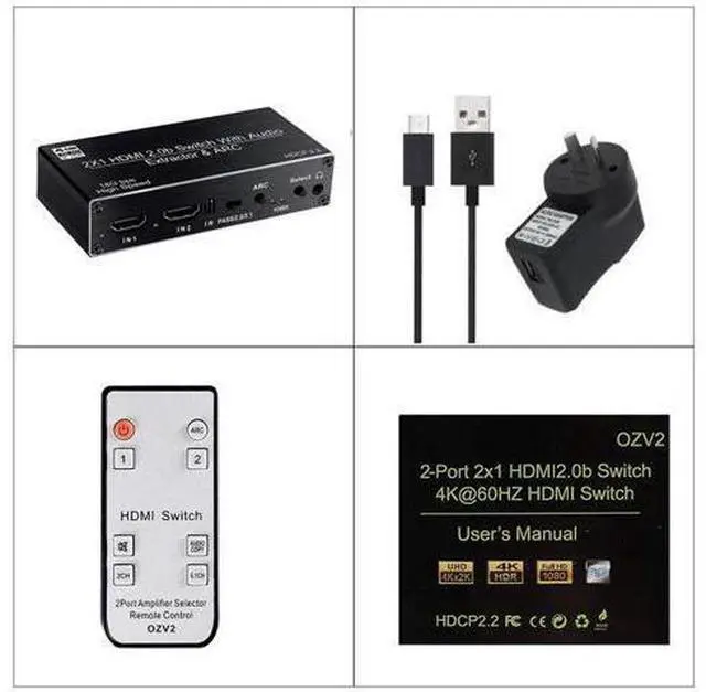 Main image of 4K HDMI Switcher Audio Extractor 2 in 1 Out Selector with R/L+Toslink SPDIF+COAXIAL Audio out HDMI ARC Audio Switch 2x1 Adapter(AU power supply)