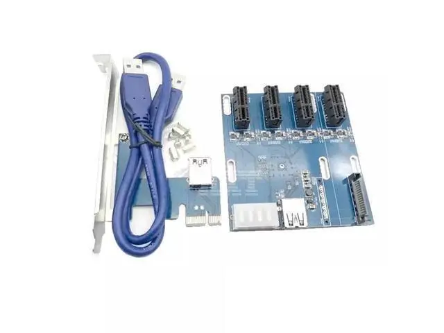 Alt view image 5 of 5 - blue PCIe 1 to 4 PCI express 1X slots Riser Card Mini ITX to external 4 PCI-e slot adapter PCIe Port Multiplier Card