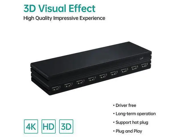 Alt view image 2 of 6 - 4K 30Hz HDMI Splitter 1 in 8 out HDMI Distributor Splitter 1x8 Video Audio Converter 1080P for Laptop PC PS4 DVD to 8 TV Monitor(with EU Plug)