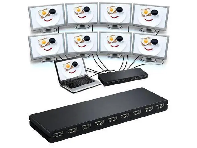 Alt view image 3 of 6 - 4K 30Hz HDMI Splitter 1 in 8 out HDMI Distributor Splitter 1x8 Video Audio Converter 1080P for Laptop PC PS4 DVD to 8 TV Monitor(with EU Plug)