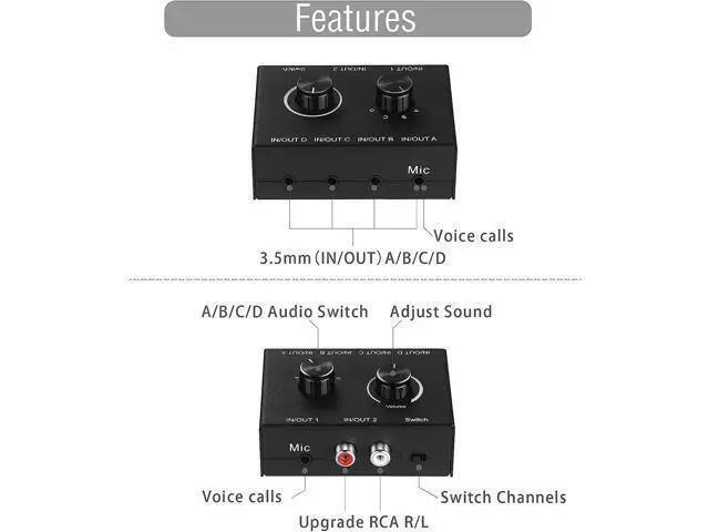 Alt view image 3 of 6 - 4 Channel 3.5mm Stereo Audio Switch 4x1 Bi-directional 3.5mm R/L Audio Switcher Splittrt Stereor 4 in 1 out/1 in 4 out Converter