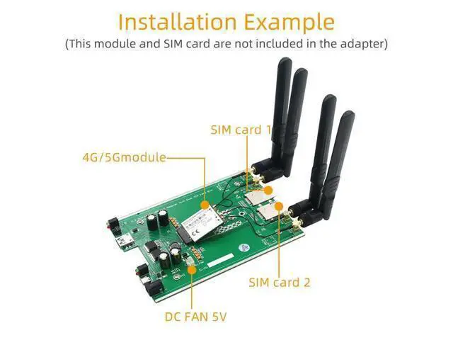 Alt view image 2 of 6 - M.2 NGFF 3G/4G/5G Module B Key to USB3.0 Network Adapter Riser Board Dual SIM Card Slot DC / TYPE-C Auxiliary Power w/ 4 Antenna