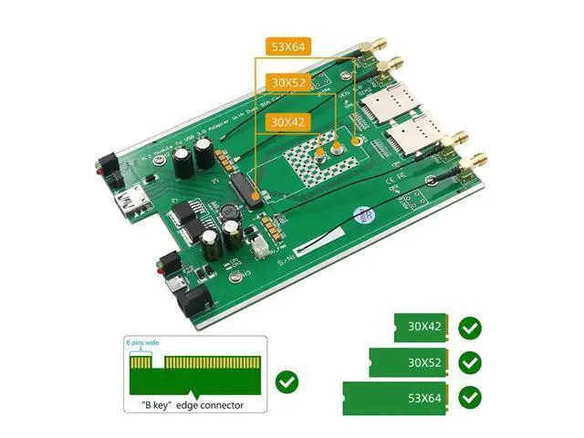 Alt view image 5 of 6 - M.2 NGFF 3G/4G/5G Module B Key to USB3.0 Network Adapter Riser Board Dual SIM Card Slot DC / TYPE-C Auxiliary Power w/ 4 Antenna