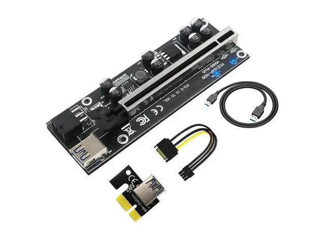 Alt view image 2 of 6 - PCIE Riser 009S Plus USB3.0 Riser for Video Card Riser PCI Express x16 Extender Adapter Card SATA 15pin to 6pin Power for Mining