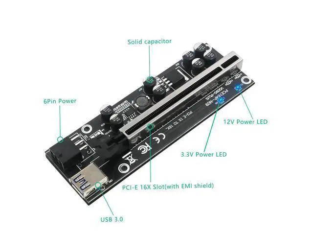 Alt view image 3 of 6 - PCIE Riser 009S Plus USB3.0 Riser for Video Card Riser PCI Express x16 Extender Adapter Card SATA 15pin to 6pin Power for Mining