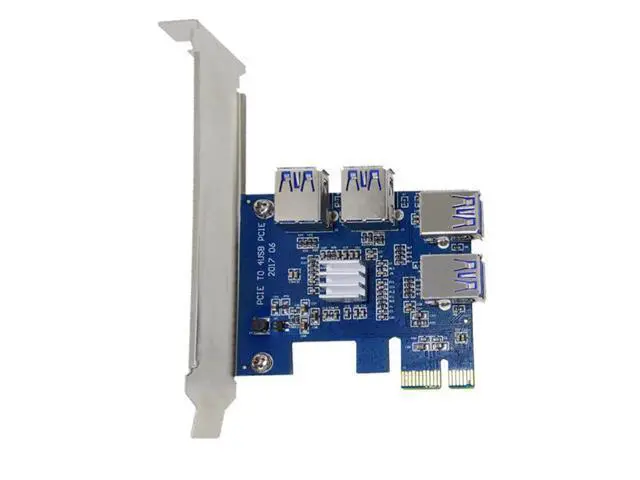 Alt view image 2 of 3 - 1 to 4 PCI-E to PCIe Slot USB3.0 4 Port PCI Express 1x Riser Card Adapter Converter Card USB 3.0 Connector for BTC Miner Mining