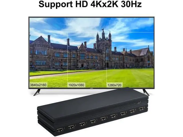 Alt view image 6 of 6 - 4K 1x8 HDMI Splitter 1 in 8 out HDMI Distributor Video Audio Converter 1 HDMI Source to 8 Display for DVD PS3/4 Camera Laptop PC(With UK Plug) (ABS 4K 1x8)