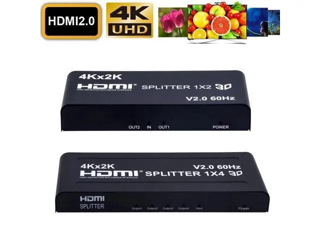 Alt view image 6 of 6 - 4K 60Hz HDMI Splitter 1 In 4 Out Ultra HD HDMI Video Distributor 1x4 Converter V2.0b HDCP 2.2 for PS4 TVBox PC Monitor Projector(US Plug) (4K 60Hz 1x4)