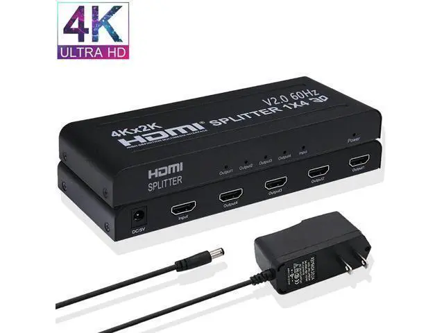 Alt view image 2 of 6 - 4K 60Hz HDMI Splitter 1 In 4 Out Ultra HD HDMI Video Distributor 1x4 Converter V2.0b HDCP 2.2 for PS4 TVBox PC Monitor Projector(US Plug) (4K 60Hz 1x4)