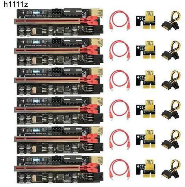 Main image of 6 LED Riser 009S 009C Plus PCIE Riser For Video Card Mining Cabo Riser PCI Express X16 Adapter Molex 6 Pin to SATA USB 3.0 Cable