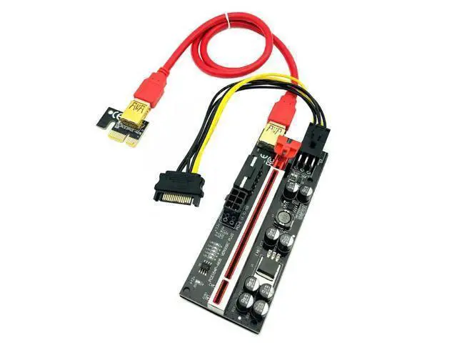 Alt view image 6 of 6 - 6 LED Riser 009S 009C Plus PCIE Riser For Video Card Mining Cabo Riser PCI Express X16 Adapter Molex 6 Pin to SATA USB 3.0 Cable