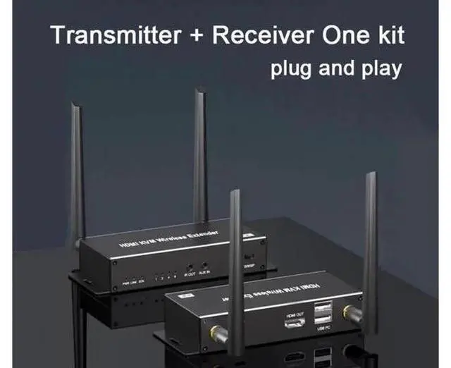 Main image of 5.8G Wireless HDMI Extender Transmitter Receiver Kit, 1080P with KVM, IR Remote & HDMI Loop Out, Up to 656FT Range for DSLR, Laptops, Church & Office