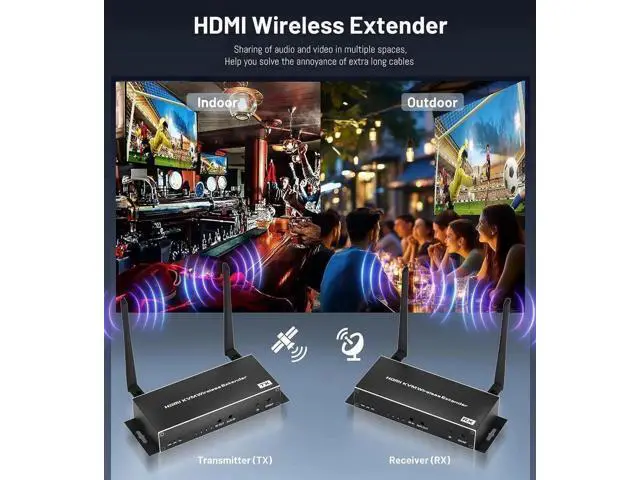 Alt view image 2 of 7 - 5.8G Wireless HDMI Extender Transmitter Receiver Kit, 1080P with KVM, IR Remote & HDMI Loop Out, Up to 656FT Range for DSLR, Laptops, Church & Office