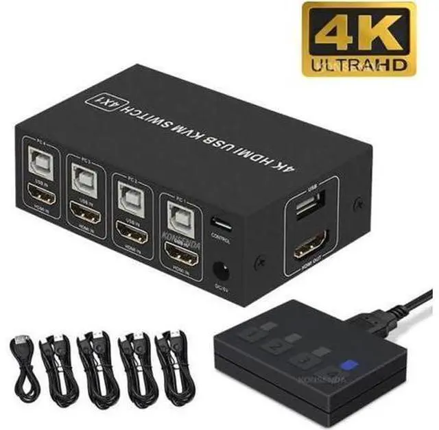 Main image of 4 Port 4 In 1 Out HDMI KVM Switch 4K@60Hz HDCP 2.2, USB KVM Switcher with Desktop Wired Controller for PC Laptop Windows Mac
