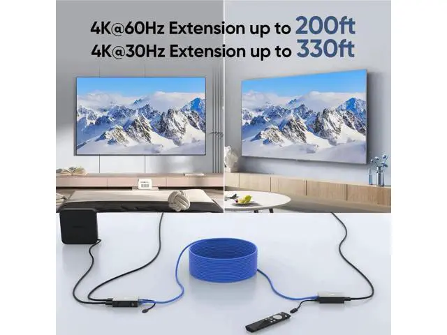 Alt view image 7 of 7 - 4K@60Hz HDMI Extender Over Cat5e/Cat6/Cat7 Ethernet Cable, Max 330FT Transmission, PoE & EDID Function, TX+RX Transmitter Receiver Kit