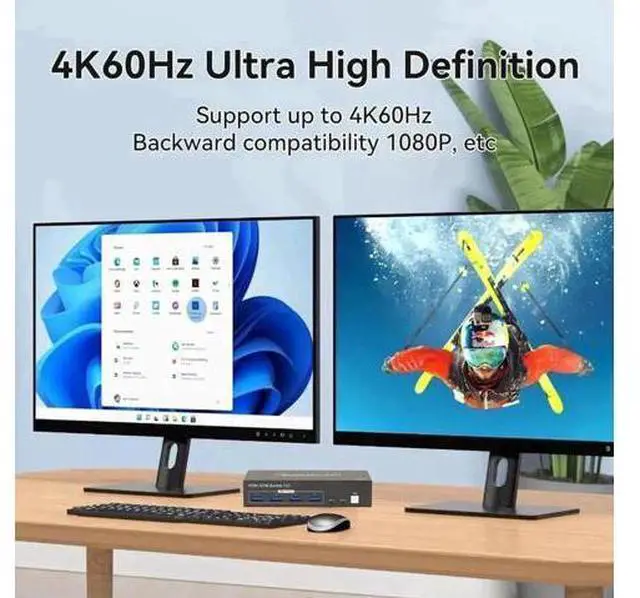 Alt view image 7 of 7 - 2x2 Dual Monitor HDMI KVM Switch 4K@60Hz, USB 3.0 KVM Switcher for 2 PCs Share 2 Monitors & 4 USB 3.0 Devices, Desktop Remote + 2 USB Cables Included