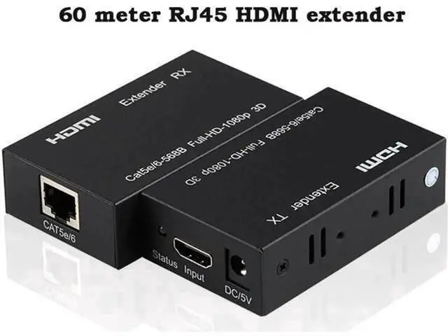 Main image of 196Ft/60M 1080P HDMI Extender TX+RX Over Single Cat6 RJ45 Cable, Support 3D HDCP EDID Copy