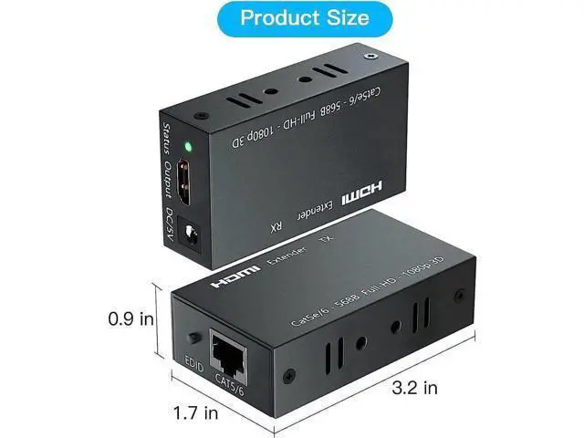 Alt view image 3 of 7 - 196Ft/60M 1080P HDMI Extender TX+RX Over Single Cat6 RJ45 Cable, Support 3D HDCP EDID Copy