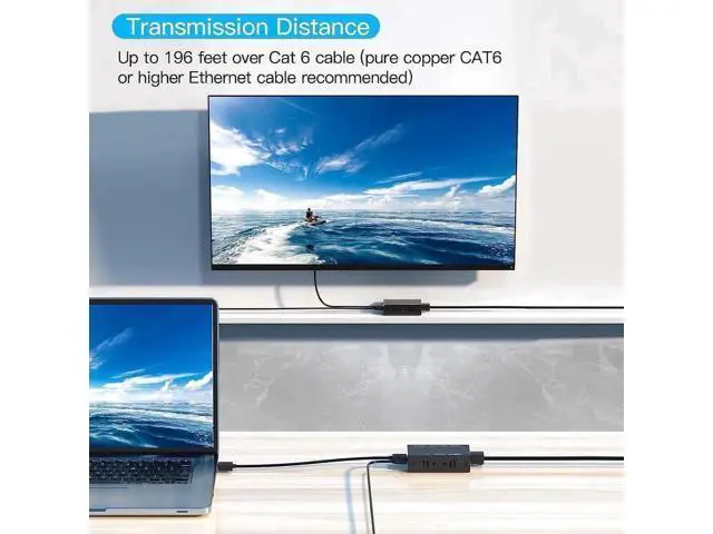 Alt view image 5 of 7 - 196Ft/60M 1080P HDMI Extender TX+RX Over Single Cat6 RJ45 Cable, Support 3D HDCP EDID Copy