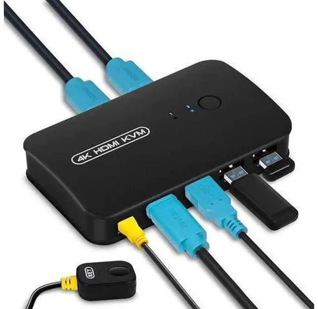 Main image of 2-Port HDMI KVM Switch, 2 PCs Share One 4K Monitor, Keyboard, Mouse & Printer, 2 KVM Cables Included