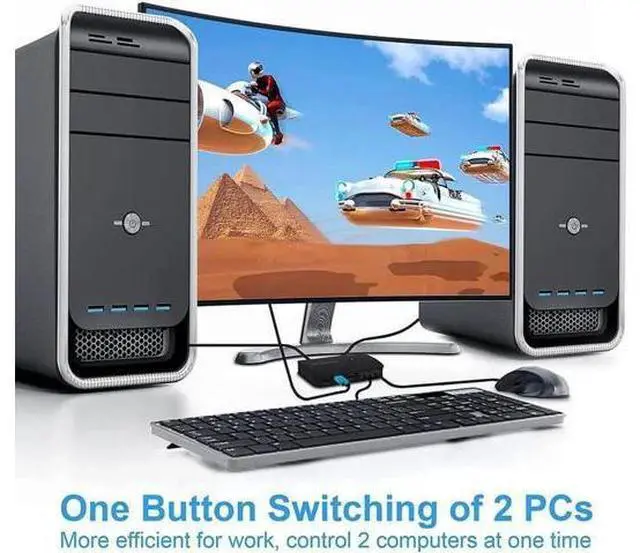 Alt view image 4 of 5 - 2-Port HDMI KVM Switch, 2 PCs Share One 4K Monitor, Keyboard, Mouse & Printer, 2 KVM Cables Included
