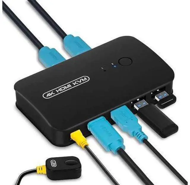Main image of 2-Port HDMI KVM Switch, 2 PCs Share One 4K Monitor, Keyboard, Mouse & Printer, 2 KVM Cables Included