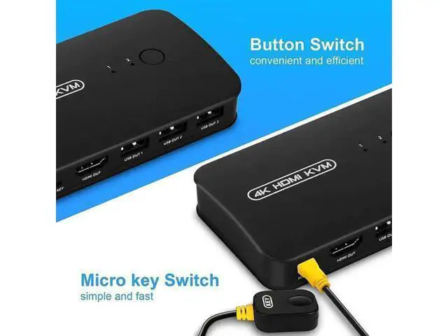 Alt view image 5 of 6 - 2-Port HDMI KVM Switch, 2 PCs Share One 4K Monitor, Keyboard, Mouse & Printer, 2 KVM Cables Included