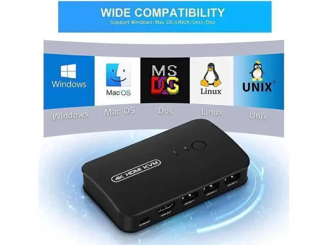 Alt view image 6 of 6 - 2-Port HDMI KVM Switch, 2 PCs Share One 4K Monitor, Keyboard, Mouse & Printer, 2 KVM Cables Included