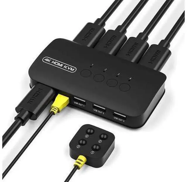 Main image of 4-Port HDMI KVM Switch with 3 USB 2.0 Ports, 4K/2K@30Hz, Comes with 4 KVM Cables & Desktop Controller for 4 PCs Sharing One Monitor Keyboard Mouse
