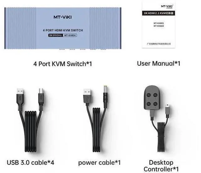 Alt view image 6 of 6 - MT-VIKI 4-Port HDMI2.1 USB3.0 KVM Switch, Aluminum Shell, 8K@60Hz/4K@120Hz/144Hz HDR Gaming KVM, 4 USB3.0 Cables Included