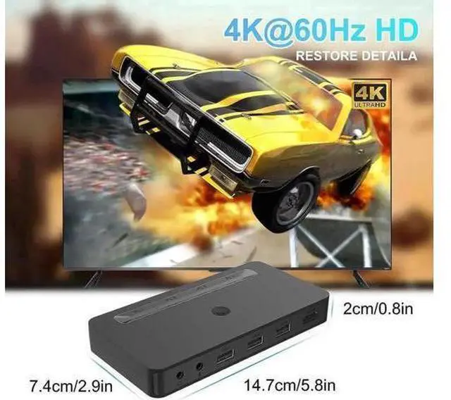 Alt view image 4 of 7 - 4 Port HDMI KVM Switch 4K@60Hz, 4 PCs Share 1 Monitor & 3 USB Devices, Dual 3.5mm Audio Jacks, 4 HDMI Cables & Remote Controller Included