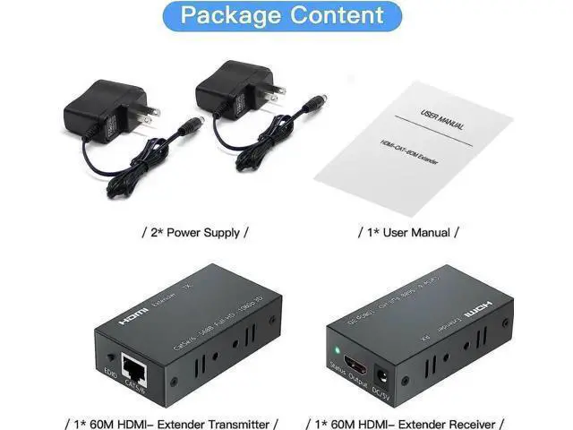 Alt view image 7 of 7 - 196Ft/60M 1080P HDMI Extender TX+RX Over Single Cat6 RJ45 Cable, Support 3D HDCP EDID Copy