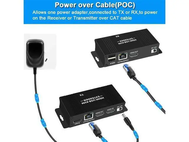 Alt view image 4 of 7 - HDMI KVM Over IP Extender Kit, 1080P@60Hz HD Video Transmission via Cat5e/Cat6 Ethernet Cable Up to 60m/196ft, Support Remote Keyboard & Mouse Control
