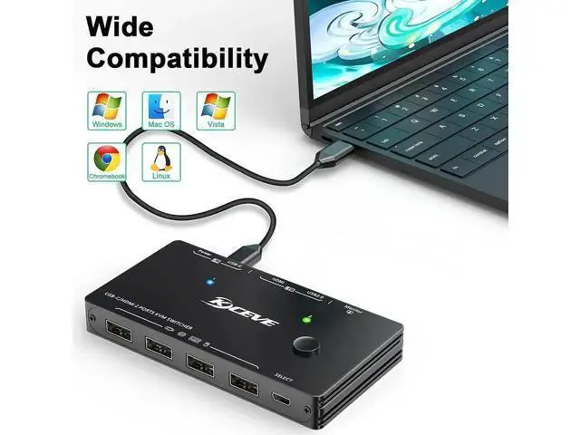 Alt view image 5 of 7 - 2 Port USB-C & HDMI KVM Switch 4K@60Hz, 100W PD, Thunderbolt 3 Compatible, 4 USB Ports for 2 PCs Share 1 Monitor, Wired Remote & 3 Cables Included