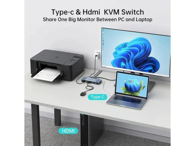 Alt view image 5 of 7 - MT-VIKI 2-Port Hybrid USB-C HDMI KVM Switch 4K@60Hz, 65W PD Charging, Compatible with MacBook & Desktop PC, Complete Cables Included
