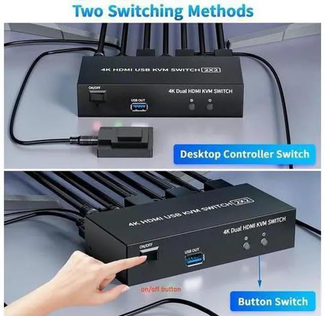 Alt view image 4 of 7 - 2 Port Dual Monitor HDMI USB 3.0 KVM Switch 4K@60Hz, Support Extended/Mirrored Display, With Button Controller & 2 USB Cables