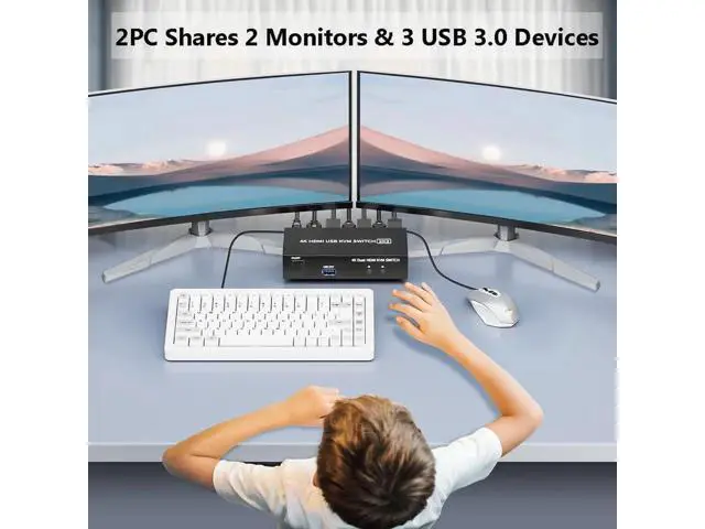 Alt view image 6 of 7 - 2 Port Dual Monitor HDMI USB 3.0 KVM Switch 4K@60Hz, Support Extended/Mirrored Display, With Button Controller & 2 USB Cables