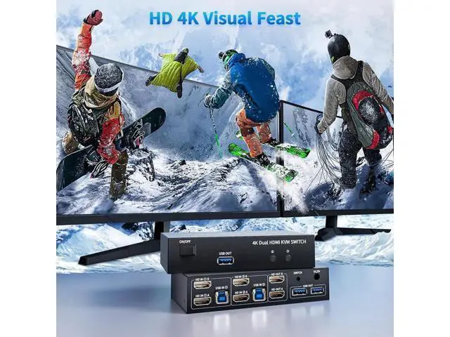Alt view image 5 of 7 - 2 Port Dual Monitor HDMI USB 3.0 KVM Switch 4K@60Hz, Support Extended/Mirrored Display, With Button Controller & 2 USB Cables