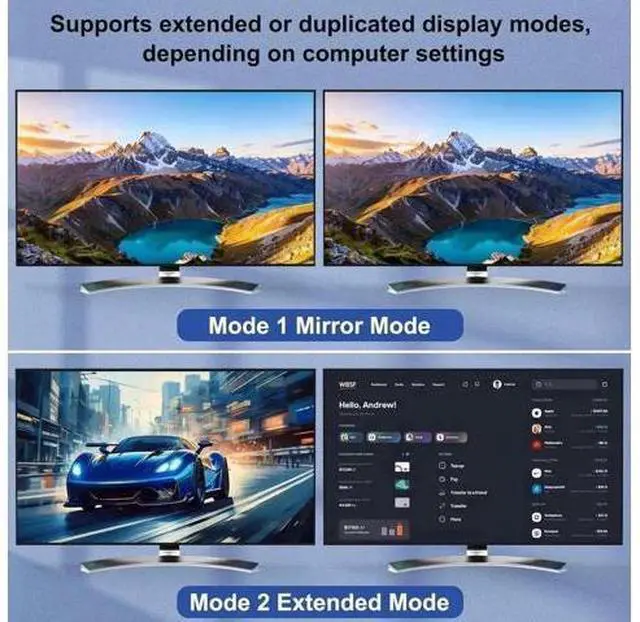 Alt view image 6 of 7 - 2PC Hybrid DP+HDMI Dual Monitor USB3.0 KVM Switch, 4K@60Hz/2K@120Hz, 4 USB3.0 Ports, Wired Remote & Full HDMI/DP/USB Cables Included