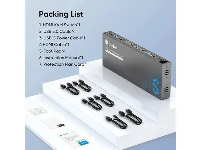 Alt view image 4 of 7 - 4 Port USB 3.0 HDMI KVM Switch 4K@60Hz EDID Adaptive, 4 PCs Share 1 Monitor Keyboard Mouse Printer HDD, with 1 HDMI & 4 USB Cables