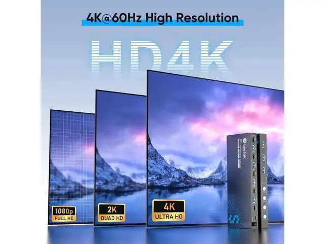 Alt view image 6 of 7 - 4 Port USB 3.0 HDMI KVM Switch 4K@60Hz EDID Adaptive, 4 PCs Share 1 Monitor Keyboard Mouse Printer HDD, with 1 HDMI & 4 USB Cables