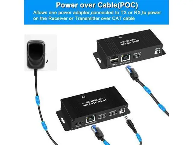 Alt view image 4 of 7 - HDMI KVM Extender 1080P@60Hz, Transmitter & Receiver Over Cat5e/Cat6 Cable Up to 60M/196FT, Support USB Keyboard Mouse, Plug & Play